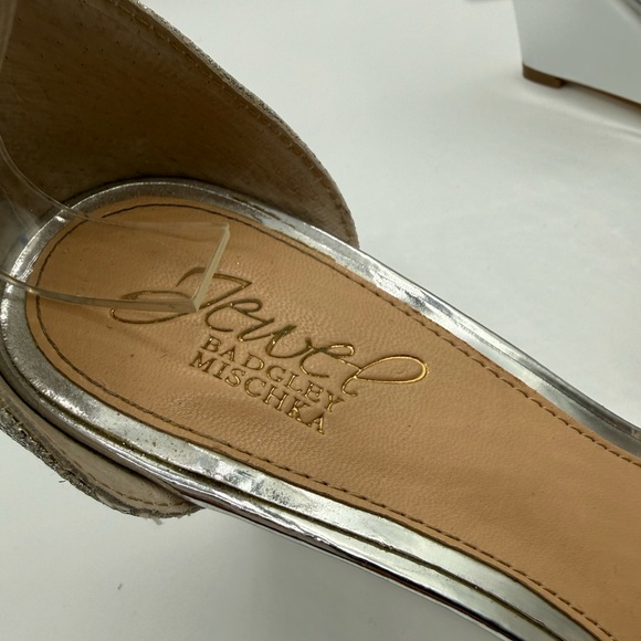 Jewel Badgley Mischka Silver Leather Sparkle Ankle Open Toe Strappy Sandal SZ 7 - Picture 4 of 16